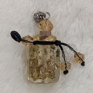 Gold and Clear Beaded Perfume Bottle Pendant